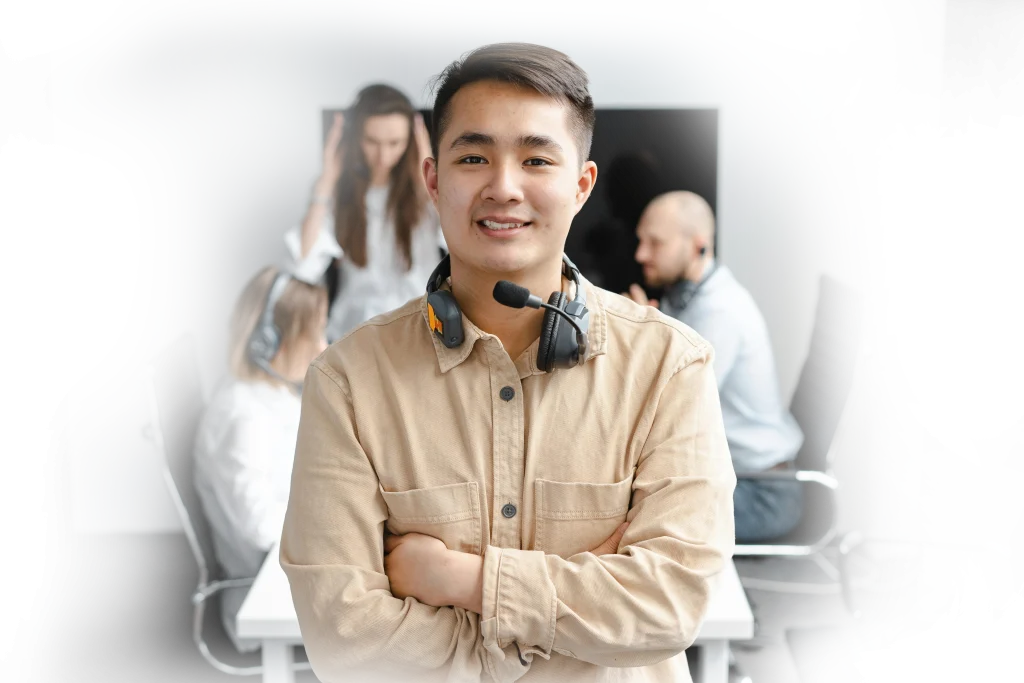 Customer support outsourcing specialist wearing a headset in a Philippine BPO office